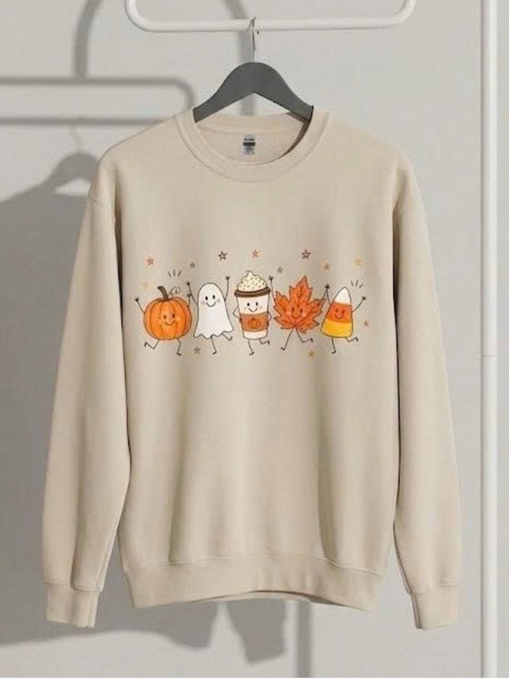Cute Fall Halloween Crewneck Sweatshirt Pumpkin Ghost Latte Sand Fall Pullover